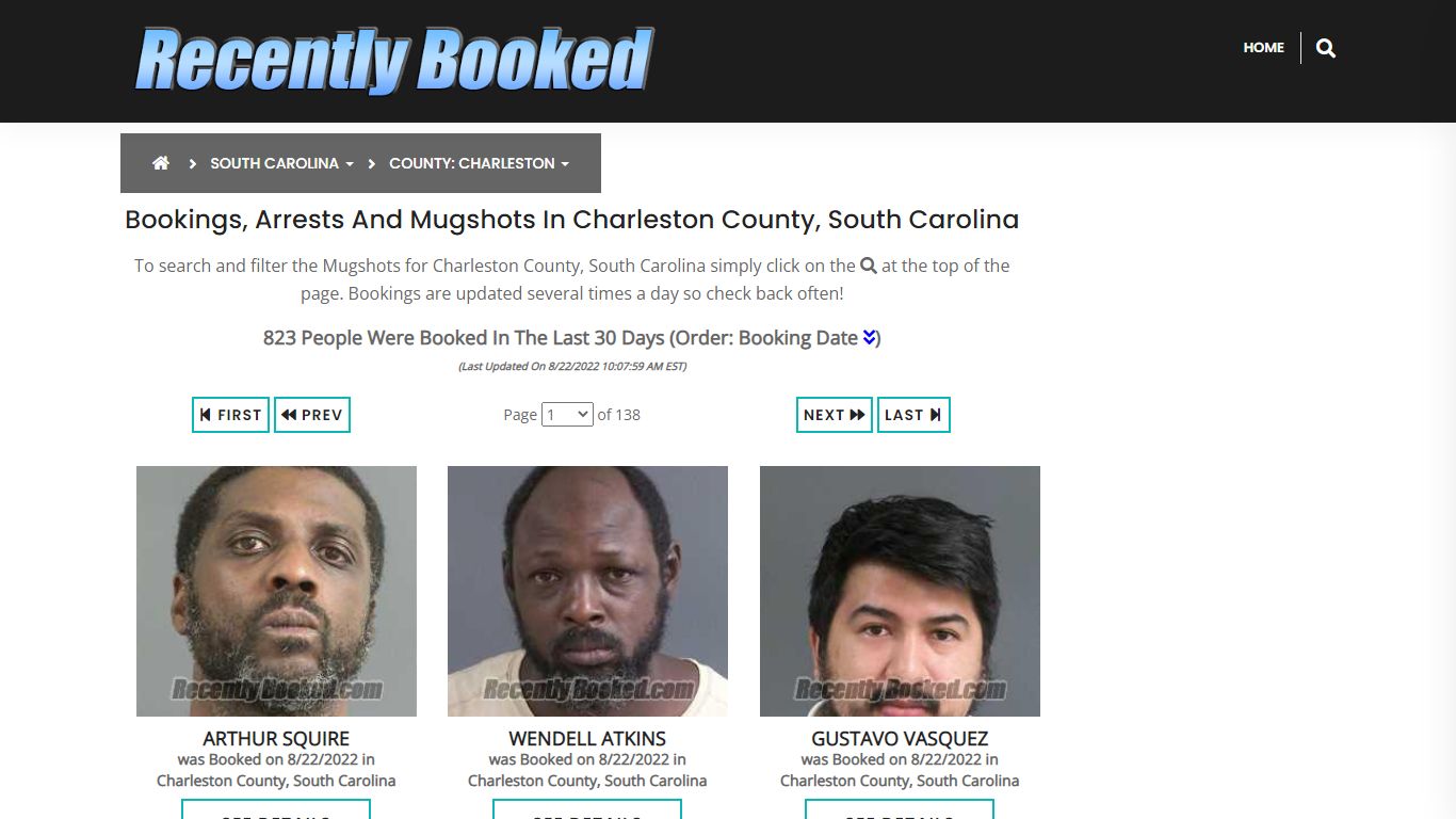 Bookings, Arrests and Mugshots in Charleston County, South Carolina